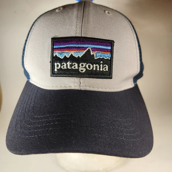 PATAGONIA Cap Hat Black Snap Back Patch Trucker Mesh Mountain Outdoors - Picture 2 of 10